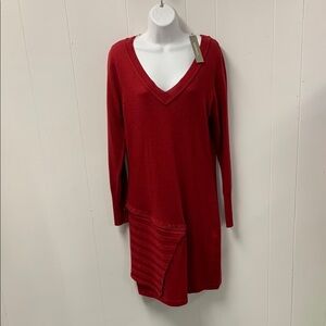 Red V-Neck Sweater Dress